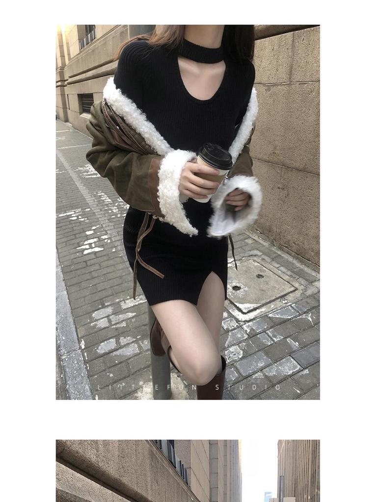 2022 Pure Desire Black Slim Hollow-Out Club Dress - Spring & Autumn Collection, Sexy Plus Size Bottom Skirt