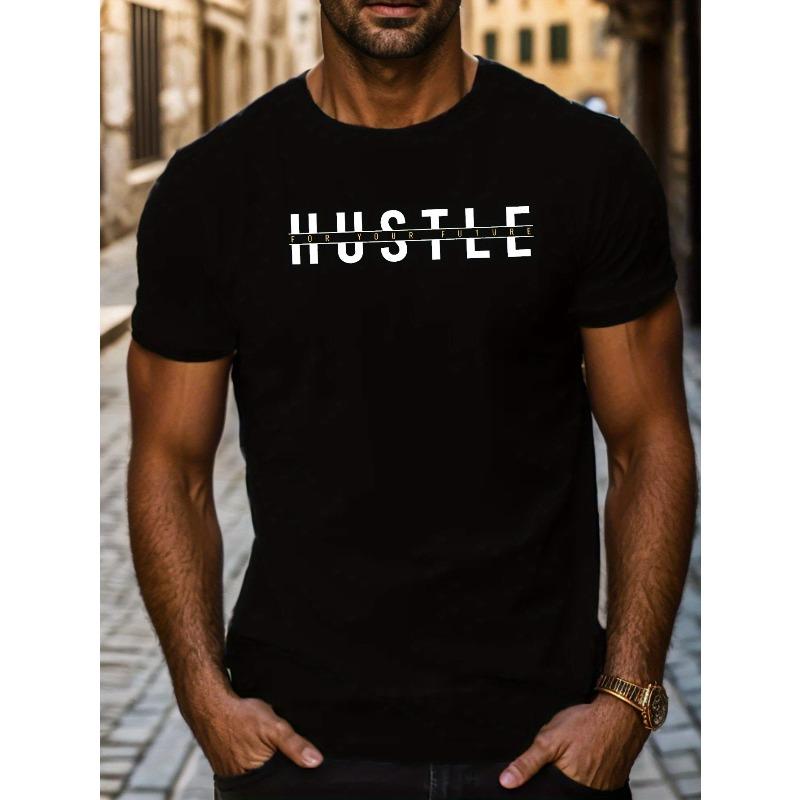 

Европейский размер HUSTLE Мужская повседневная футболка с коротким рукавом - Дышащая, с геометрическим принтом, с круглым вырезом - Идеально для лета S чёрный