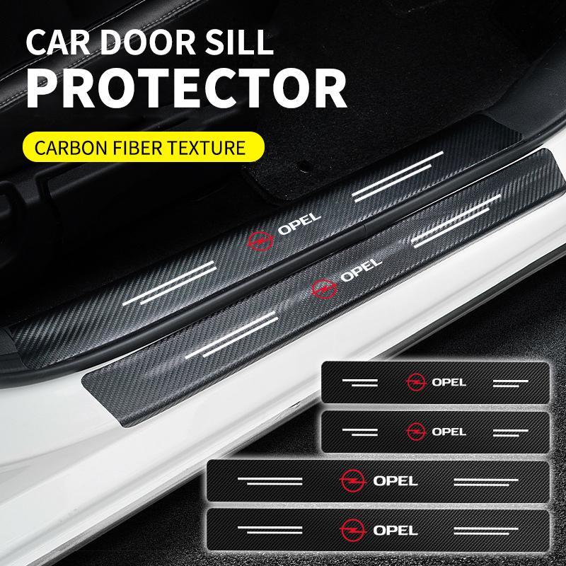 4PCS Car Door Sill Carbon Fiber Sticker Threshold Side Anti Scratch Waterproof Decal For Opel Corsa Mokka Astra Cascada Adam
