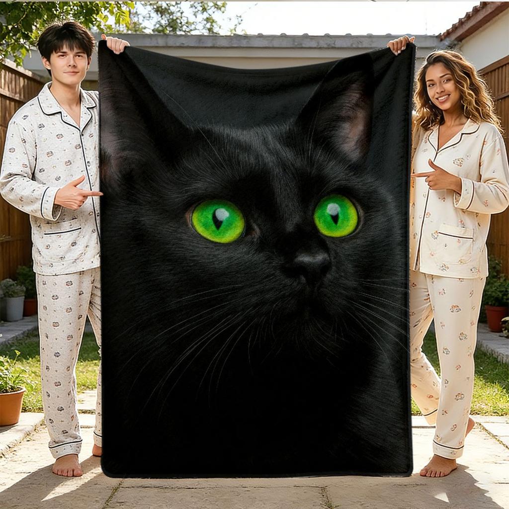 Black Cat Blue Butterfly Glowing Forest Magical Night Soft Cozy Throw Blanket For Sofa Bed Enchanted Vibe