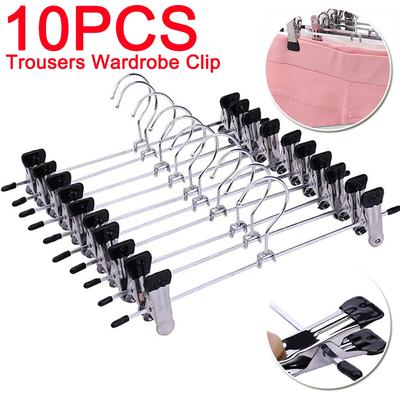 10PCS Stainless Steel Trousers Rack Clip Metal Anti-Slip Clothespin Wardrobe Pants Clamp Clothes Hanger for Skirts Trousers