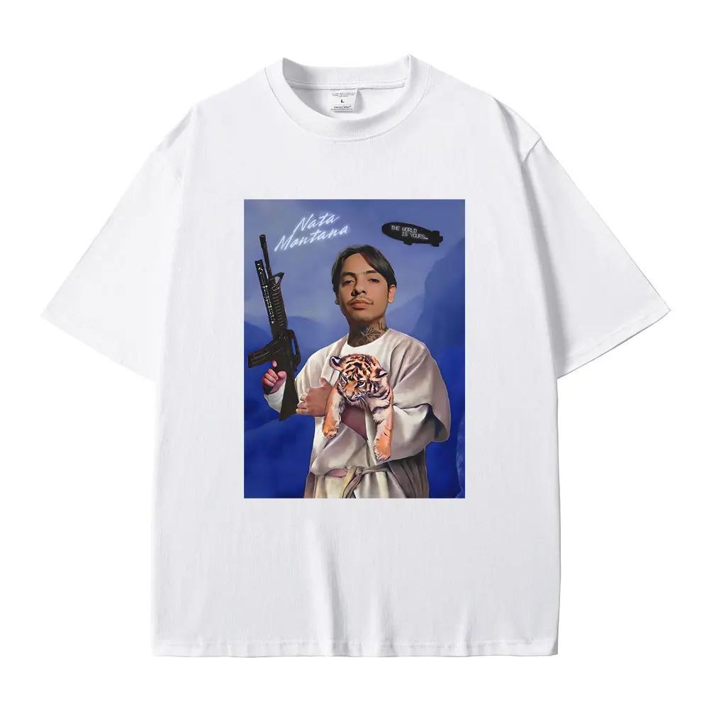 Natanael Cano Tiger Print T Shirt Funny Nata Montana Graphic T-shirts Men Women Hip Hop Oversized Tshirt Male Casual Cotton Tees