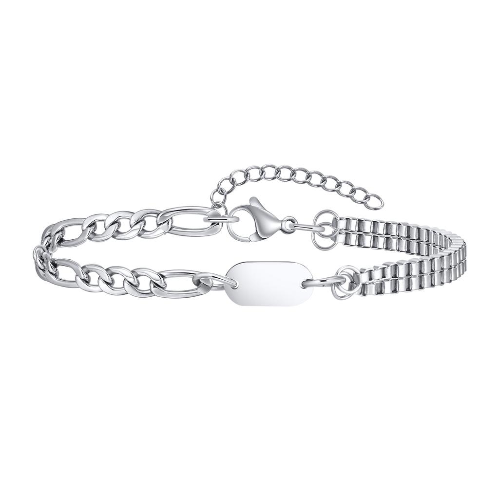 Vnox A-Z Initial Bracelets for Men Women, Never Fade Figaro Chain, Double Layered Box Link Chain Bracelets, Name Gift for Him