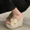 Fashion Eilyken Summer Open Toe Platform Wedges Slippers Women Fashion Flower PVC Transparent Thick Bottom Heels Slide Shoes