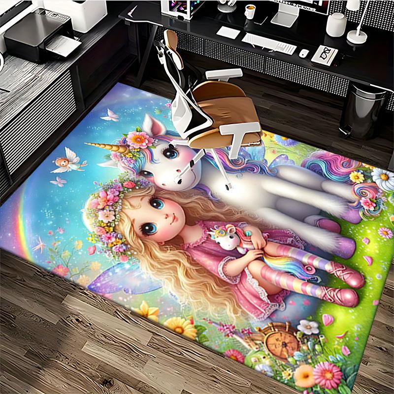 1pc Anime Unicorn and Fairy Chair Mat - Office Desk Pad with Fantasy Floral Design, Non-Slip Rug for Home Decor, Suitable for All Seasons, Perfect Gif