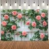 Pink Rose Vine Photography Background Romantically Decorative White Fence with Butterfly for Wedding Baby Shower Birthday Party2