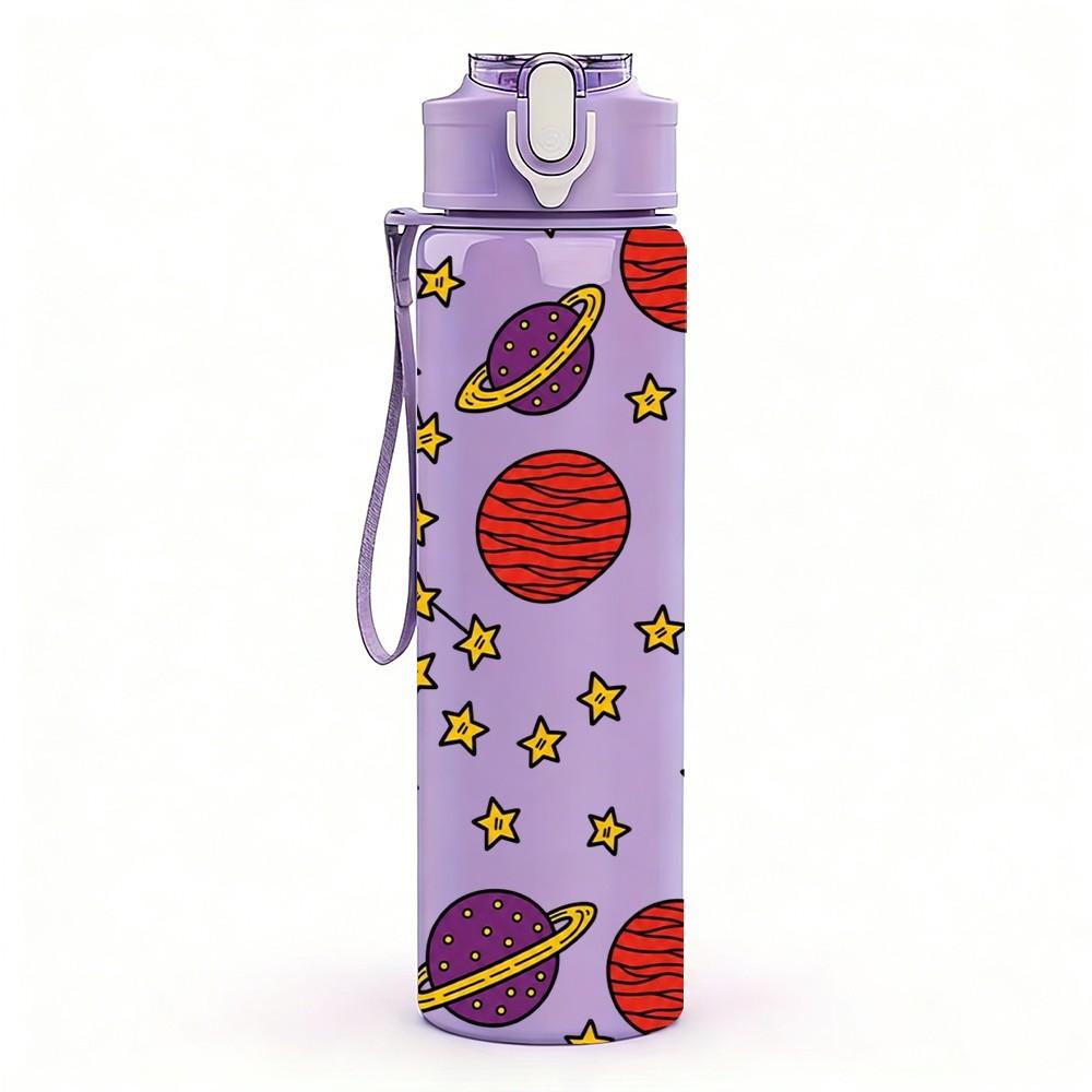 1PC Space Planet Star Pattern 750ml Color Plastic Sports Water Bottle Leakproof Flip Straw Lid Suitable for Sports Office Home Use