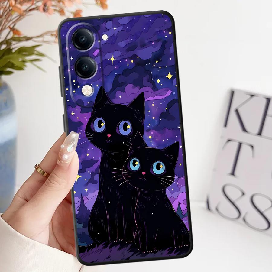 Starry Sky Cat Cartoon Case for Vivo Y75 Y81 Y51S Y78 V29 V21E V23 V25 V30 Y50 Y95 Y52S Y93 Y53S Y71 Y91 V27 Soft Back Phone