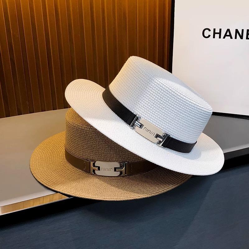 New French Flat Top Straw Hat Design Temperament Sunscreen Hat Summer Beach Hat for Summer Trips