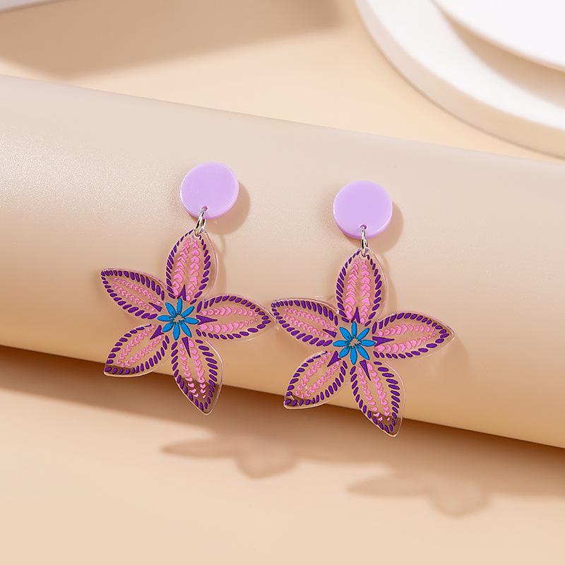 Boucles d'oreilles acryliques poupée de dessin animé géométrique colorée avec fleurs et étoiles arc-en-ciel