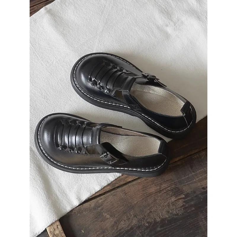 Fashion Original Mori British Small Leather Shoes Female Thick Bottom Student Mary Jane Round Toe Shallow Mouth Wild Flat Single Shoes