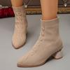 Fashion Women 2025 New Fashion Elegant Knitted Stretch Fabric Ankle Boots Spring Autumn Pointed Square Heels Sewing Chelsea Boots Women