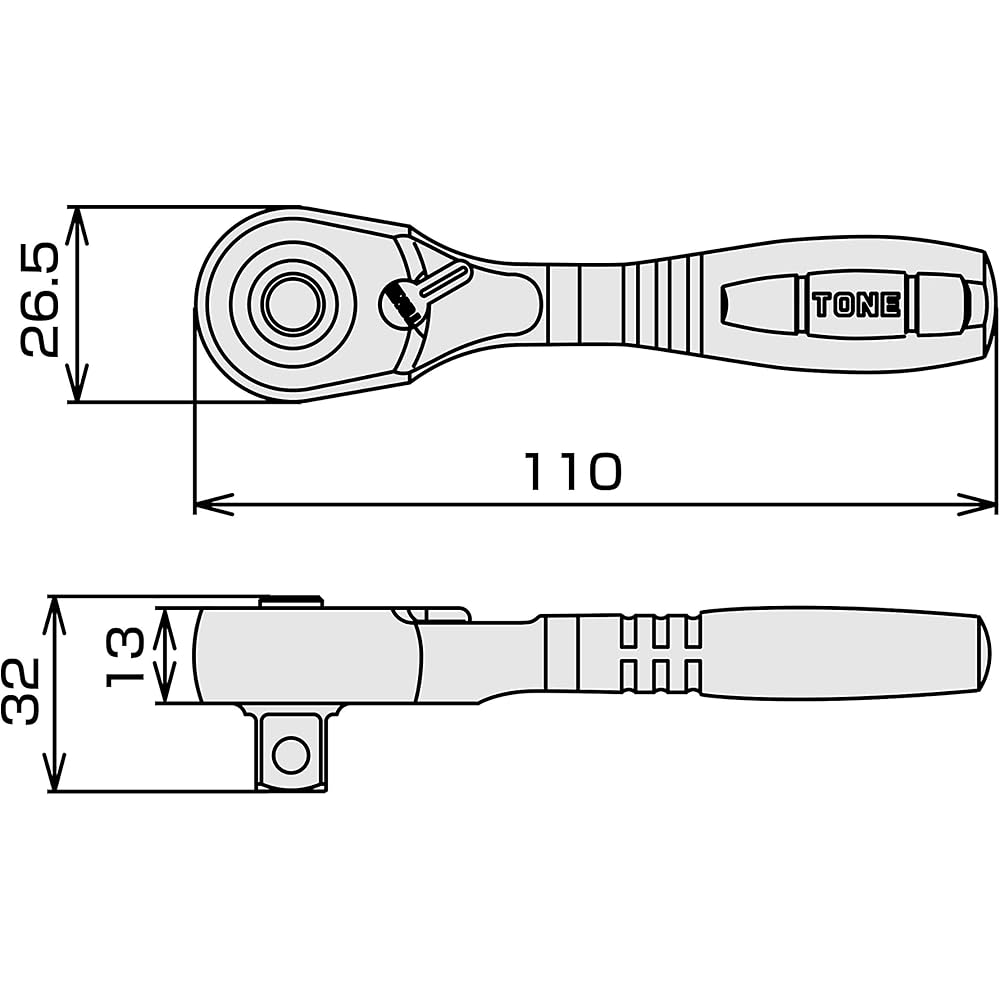 Tone Compact Short Ratchet Handle Hold Type RH4CHS 12.7mm Drive Tool