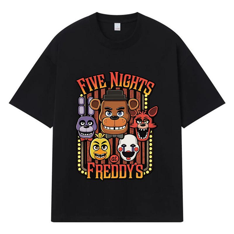 

2026 Five Nights at Freddy s Printed Graphic Y2k Harajuku Streetwear 100% Cotton T Shirt Casual Oversized Summer Men T-shirt M чорний