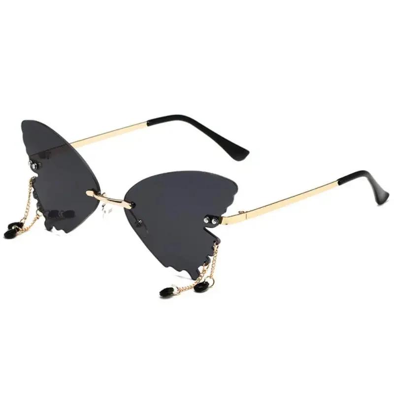 Butterfly Shape Sunglasses Women Uv400 Creative Pendant Metal Rimless Shades Outdoor Travel Party Decorative Sunglasses