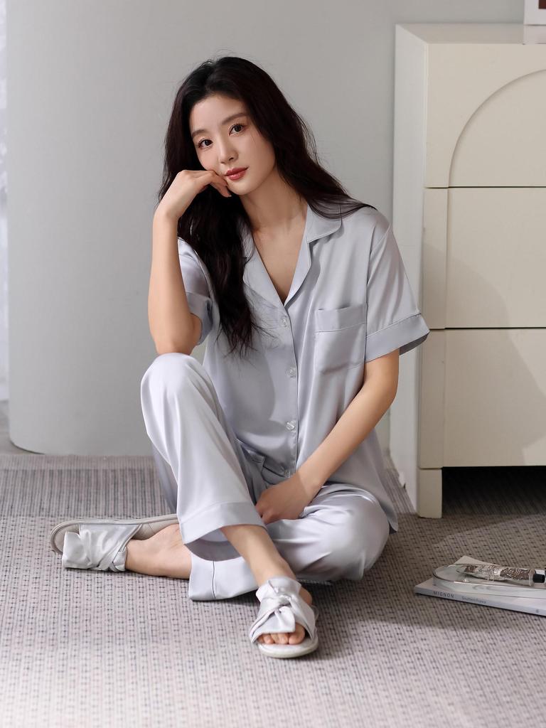 Women's Ice Silk Short Sleeve Pajama Set