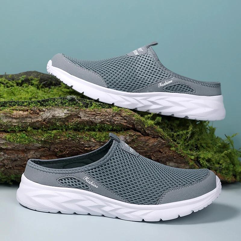 Półpantofle Outdoorowe Antypoślizgowe Męskie Buty Rekreacyjne Siatkowe Oddychające Miękkie Wygodne Płaskie Pantofle
