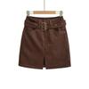 Women's Suede Plush Belted Pencil Skirt - Autumn/Winter Collection