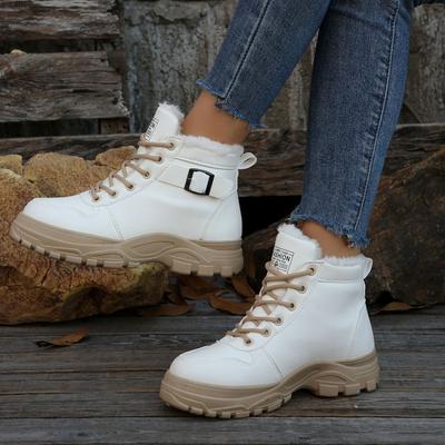 2024 New Foreign Trade Autumn and Winter Women's Warm Martin Boots Fleece Thickened Lace-up Versatile Short Boots Shoes
