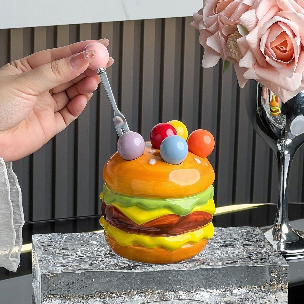 Creative Dessert Salad Fork Rustproof Cute Toothpick with Holder  Ceramic Cutlery