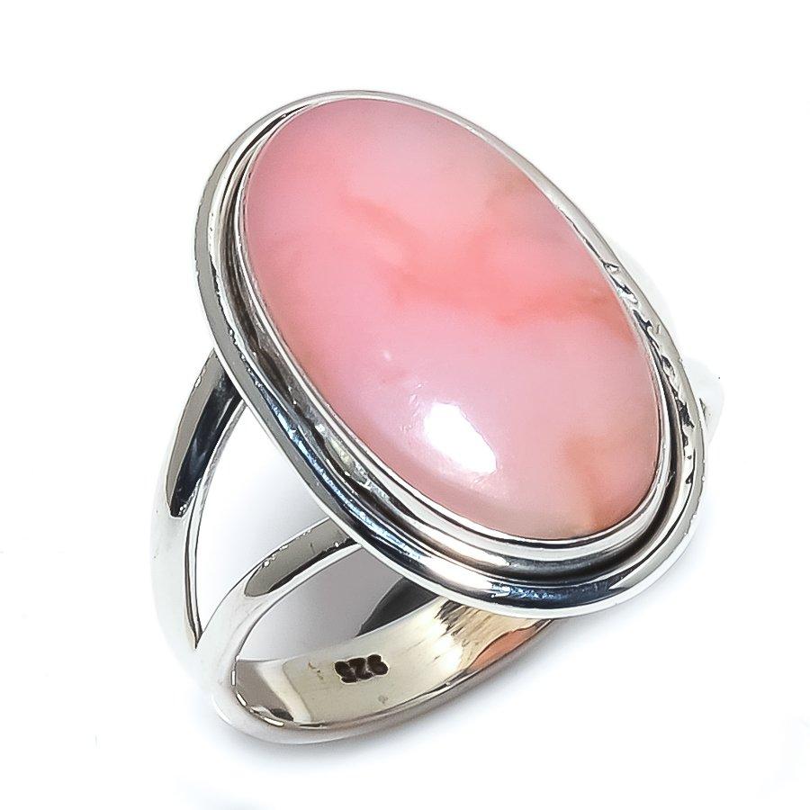 Pierre Précieuse Opale Rose Naturelle Fait Main Argent Sterling Massif 925 Bague Taille 10 c8Z86