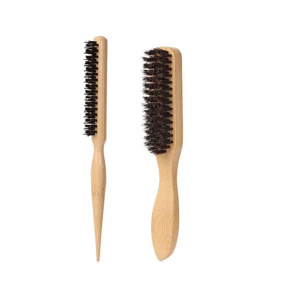 Bristle Straightening Hairbrush & Comb with Bamboo Handle for Sectioning, Backcombing, and Men's Beard Styling.