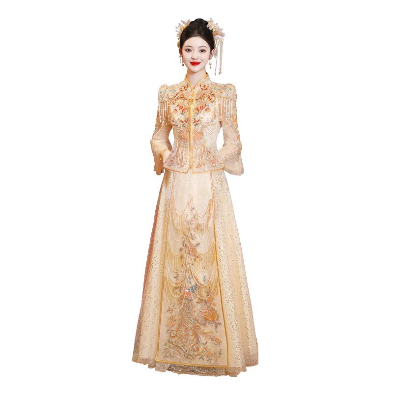 2025 Summer Xiuhe Wedding Dress: Elegant Chinese Dragon & Phoenix Gown