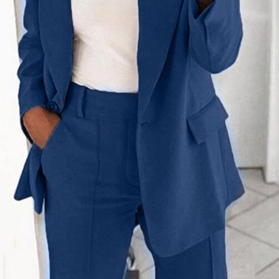 Suit Jacket Solid Color Turndown Collar Women Long Sleeve Buttons Blazer for Dating