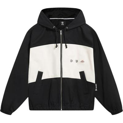 Li Ning Badfive Spliced Letter Zipper Hoodie Loose Jacket Men Jacket Black Off-White AJDT049-2