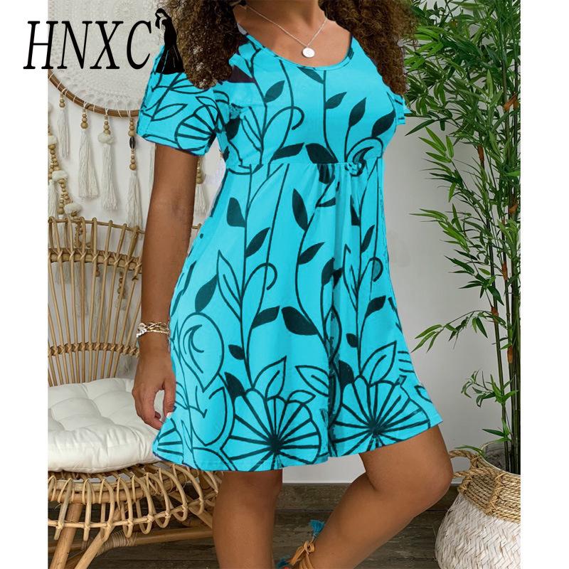 HNXC Women's Polyester High Waist Floral Print Tunic Dress