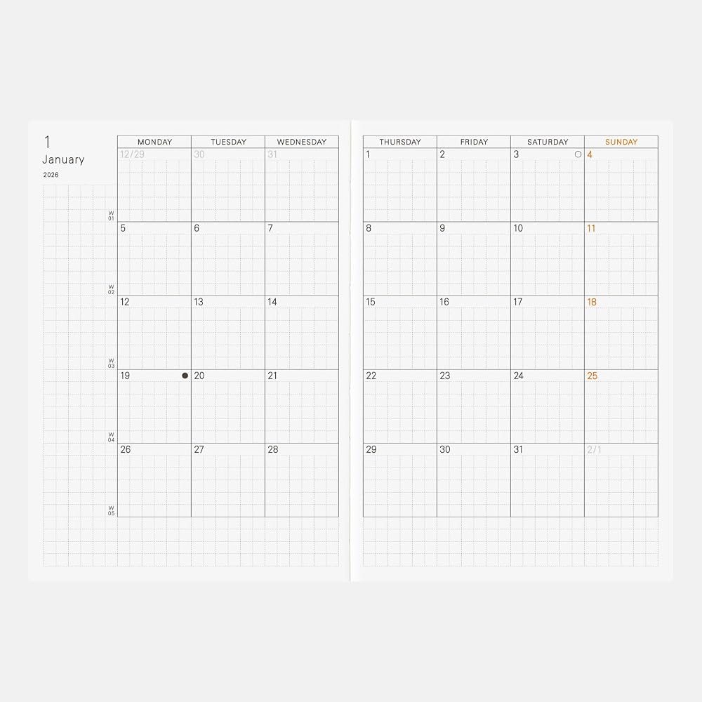 Hobonichi Notebook 2026 Main Unit Planner [A6/1 day 1 page (English) /January/Monday start]