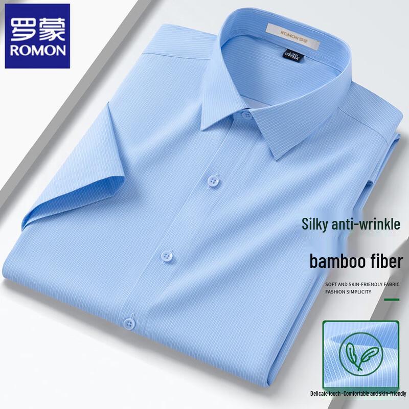 ROMON Men s Short-Sleeve Smooth Wrinkle-Free Business Casual Shirt 39
