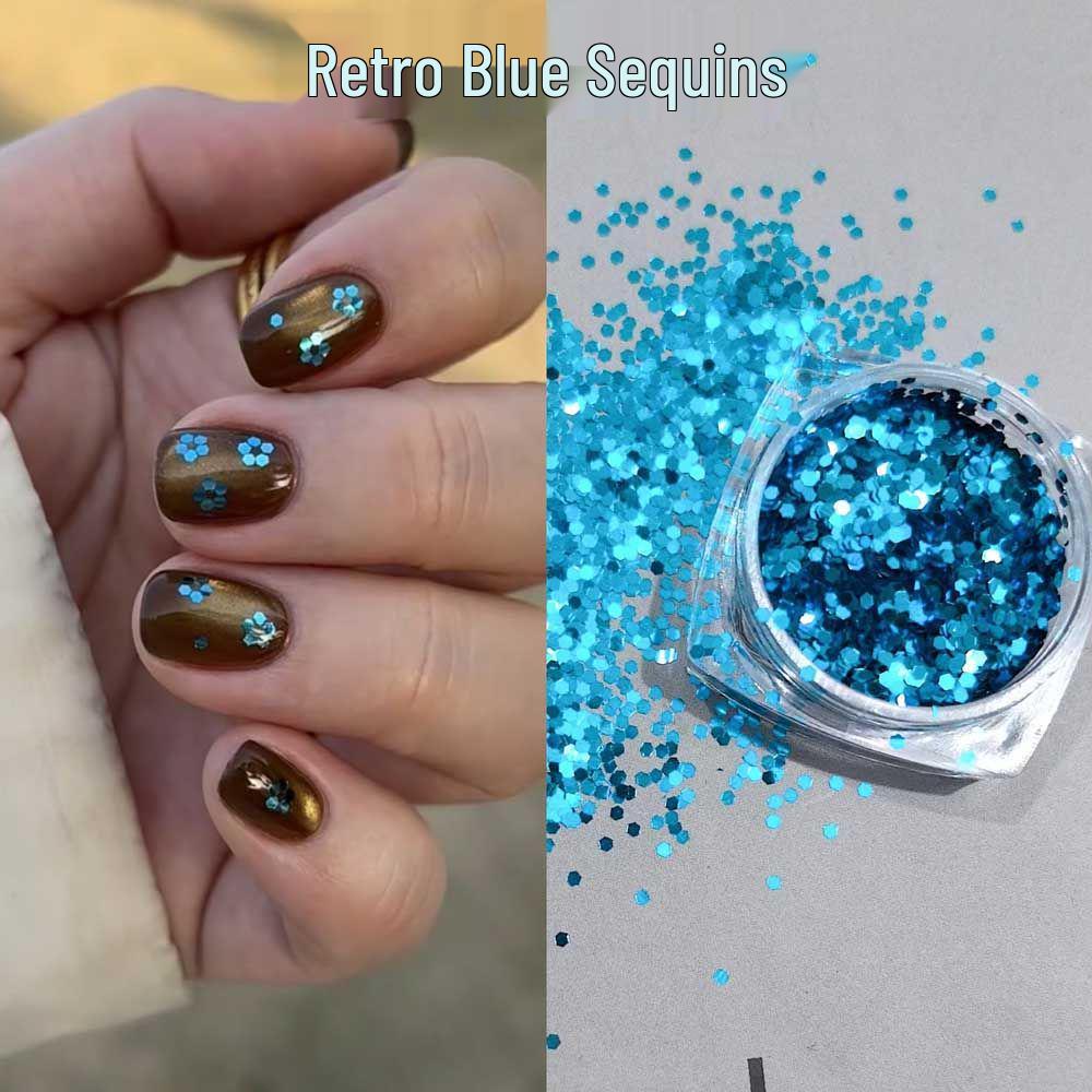 

Retro Blue Floral Diamond Bling Short Nails