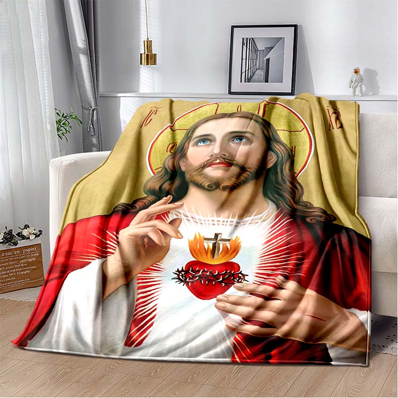 

Retro Jesus Virgin Mary Art Flannel Blanket,Ultra Soft Warm Plush Throw for Home Bedroom Bed Sofa Cover Office Travel Gift Kid 75x90cm