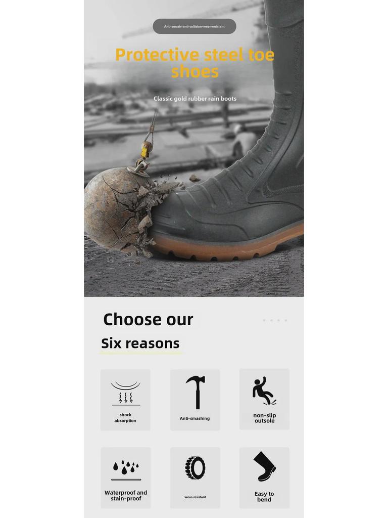 Χρυσή Δρυς Εργασίας Μπότες Βροχής με Προστατευτικό Δακτύλων Αντιολισθητικές - Ασφάλειας Υποδήματα Καουτσούκ για Εργοτάξια