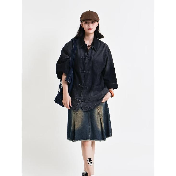 Short Sleeved Shirt Men'S Summer Japanese Retro Loose Casual Five Quarter Sleeved Shirt Trendy Brand Shirt Jacket