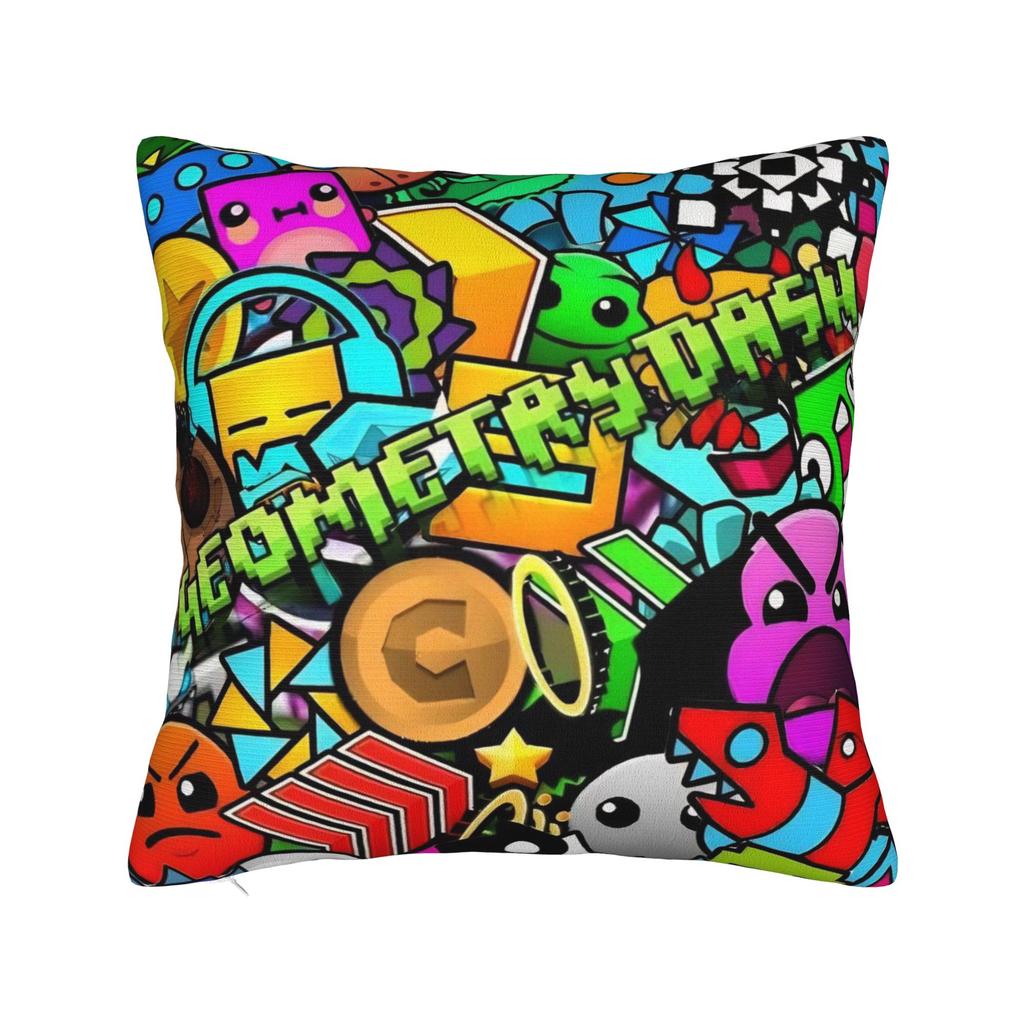 Geometry Dash Games Pillow Covers Merch Printing Cushion Cover Gift Throw Pillow Case Cover Chair Multiple Sizes