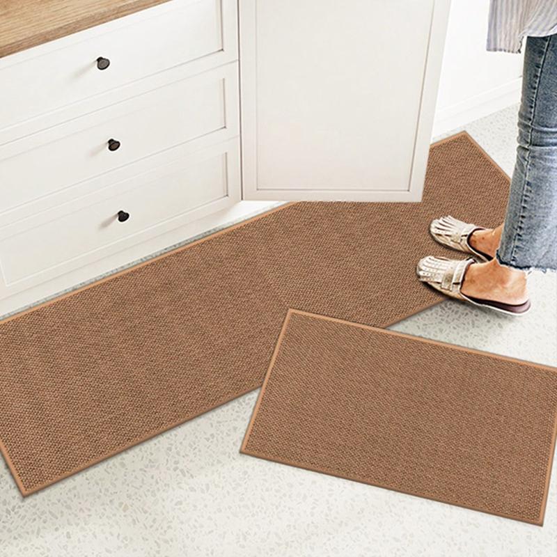 Linen Kitchen Mat Non-slip  Floor Mat for Kitchen Rugs Indoor Long  Strip Caret  Solid Color Entrance Doormat