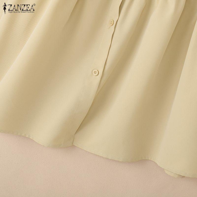 ZANZEA Women Casual Round Neck Solid Color Loose Short Sleeve Dress