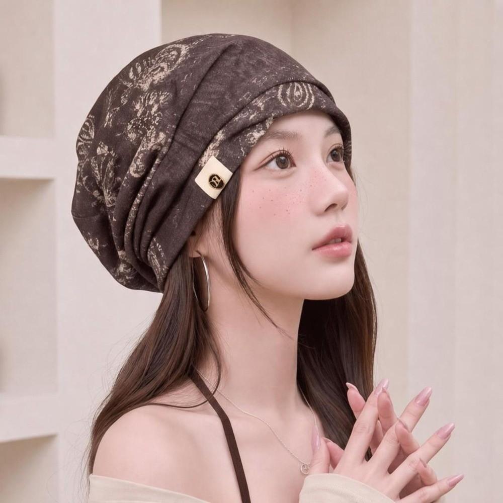 Large Head Circumference Stacked Hat Ethnic Style Beanies Cap Pullover Hat  for Women and Girl