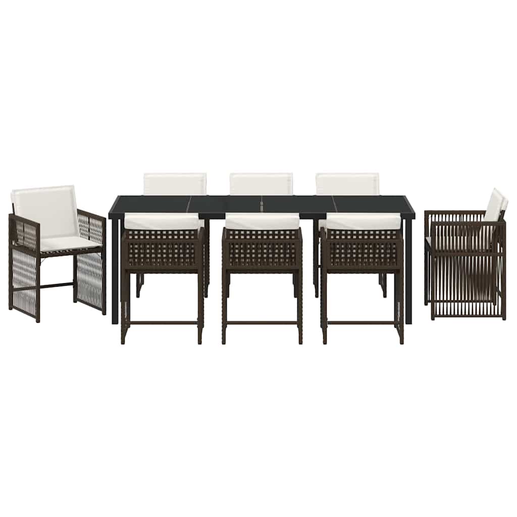 Garden Dining Set 9 Pcs Brown Poly Rattan