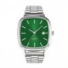 High-End Retro Silver Small Square Steel Band Watch with Calendar, Gold Brick Quartz Movement for Men and Women
