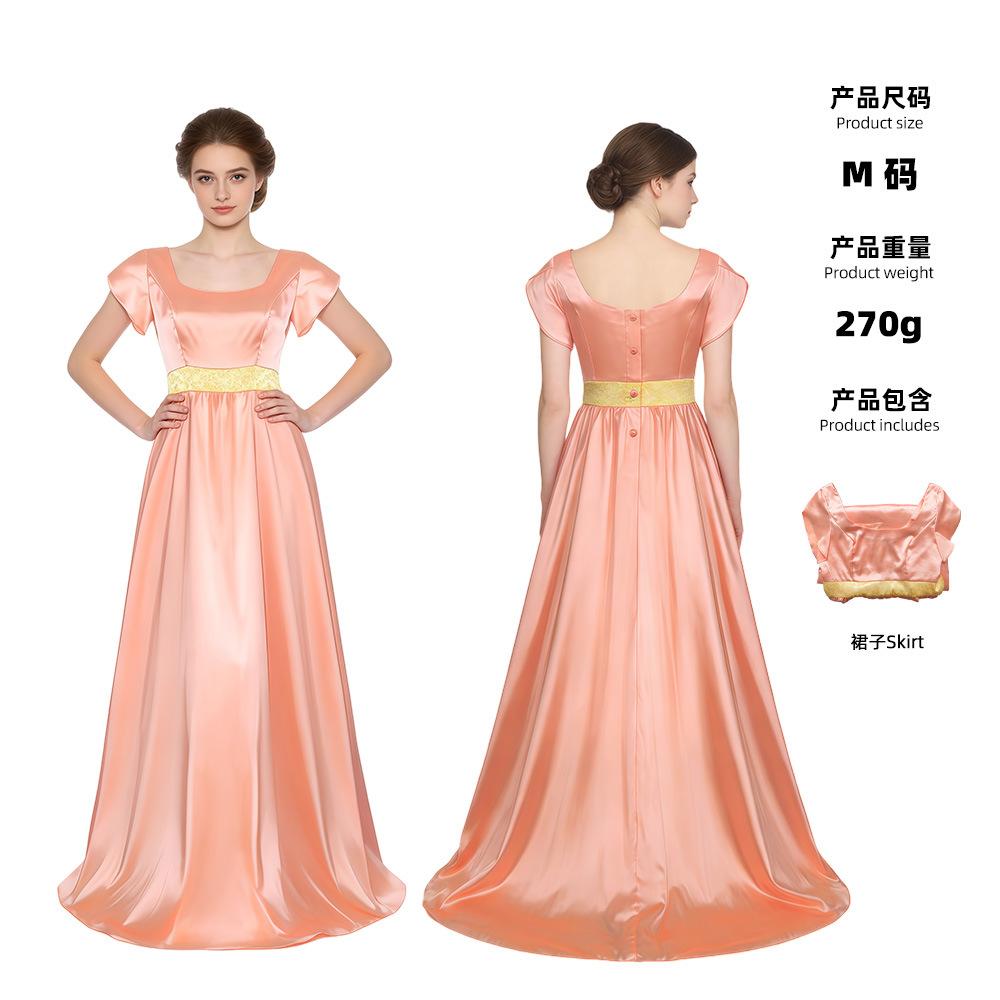 Bridgeton Regency Dress Silk Satin Bubble Sleeve Long Dress Halloween Victorian Cosplay Dress