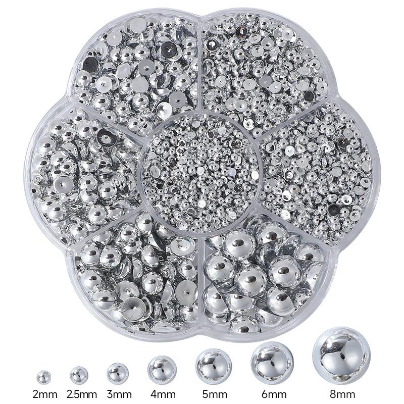2000Pcs/Box Faux Pearl Nail Art Decoration Half Round Beads Nail Diy Jewelry Different Sizes Nail Charms Nail Art Supplies