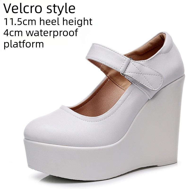 

High-heeled Single Shoes, Round Toe, Cheongsam Shoes, Low-cut Runway Shoes, Waterproof Platform, Thick Sole, Plus Size Women s Shoes 34