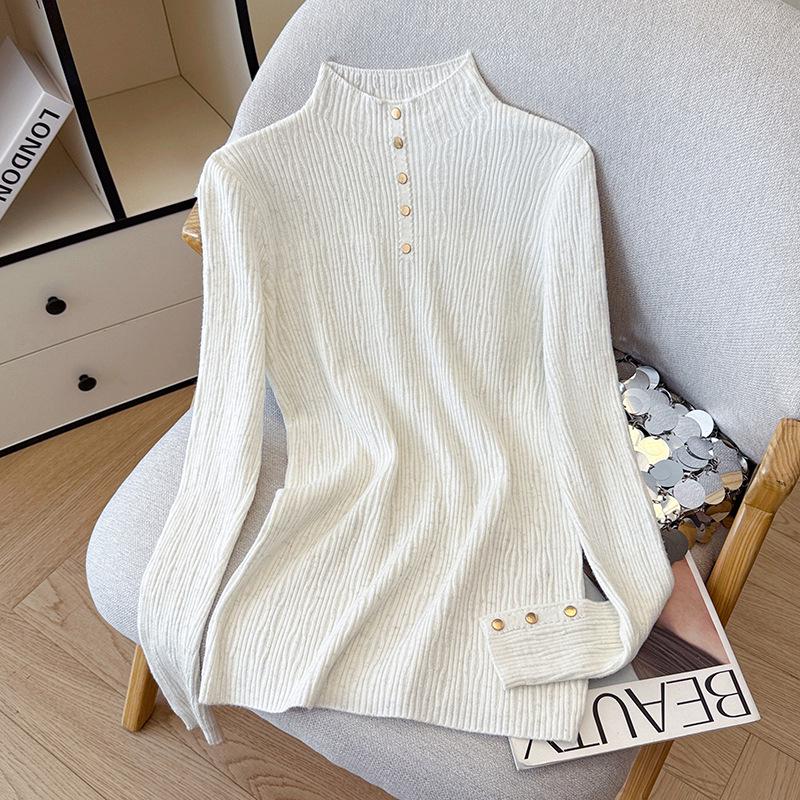 Women's Autumn Winter High Neck Rivet Sweater - Warm Long Sleeve Knit Pullover