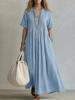 Maxi Abito in Cotone e Lino con Scollo a V e Maniche Corte per un Look Casual Estivo