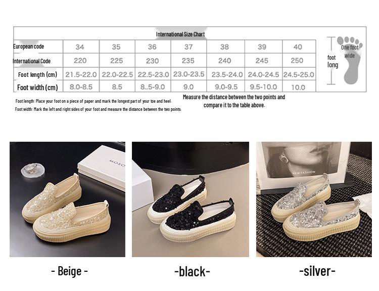 Korean Style Women's Summer Mesh Sequin Loafers - Breathable Slip-on with Thick Sole