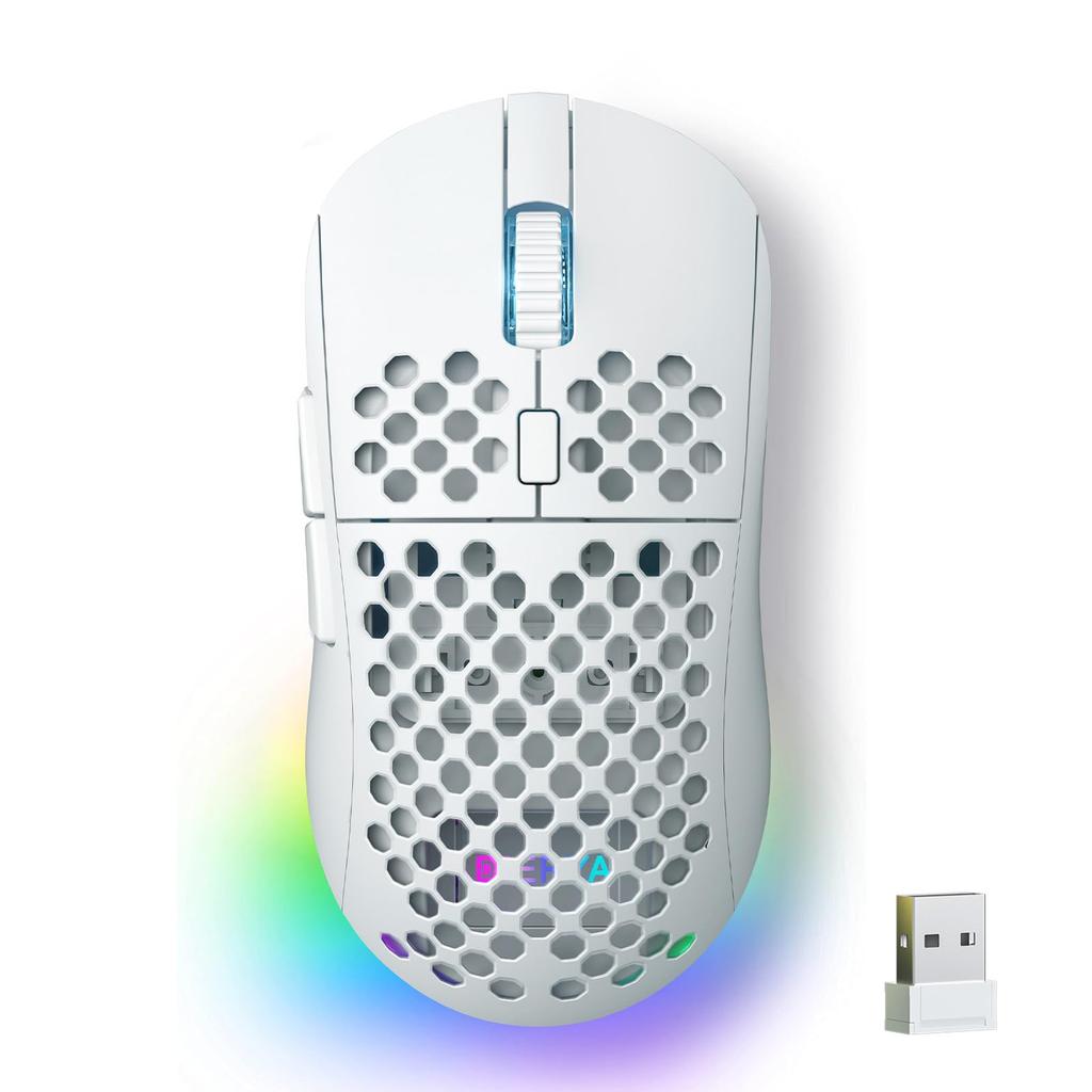 DIERYA Falcon M1 Wireless Gaming Battery 6 Customizable White Mouse, 24000DPI, 180-Hour Life, Ultra-Lightweight 90g, Buttons, RGB, 2.4G/BT5.2/USB-C