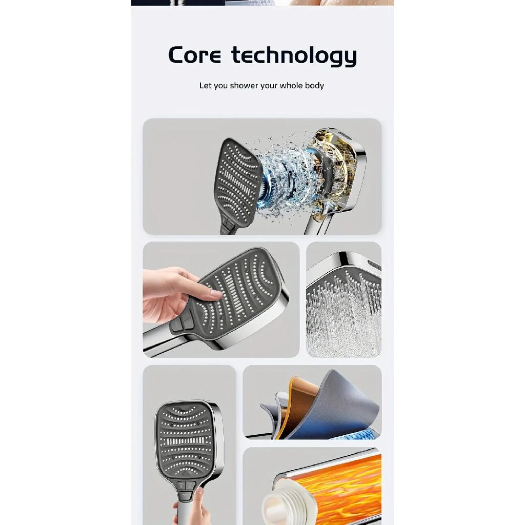 8 Modes Filter Shower Head 12cm Large Panel Bathroom High Pressure Water Saving Rainfall Showerhead Square Shower Nozzle